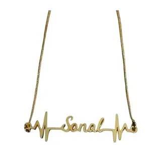 Customize Brass Single Name Heartbeat Necklace With Ur Name