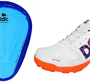 DSC 1500428 Attitude Cricket Abdominal Guard Mens (Color May Vary) & DSC Beamer Cricket Shoes Size 8 UK (Fluro Orange-White)
