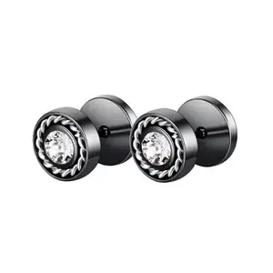 VIEN® Flat Back Design Black Stud Earrings Sensitive Skin For Women Men Girls Cubic Zirconia Stainless Steel Stud Earring