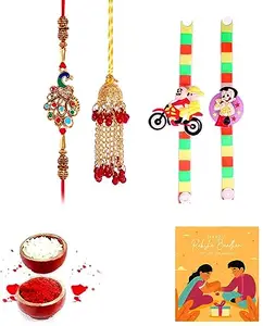 Shivshakti Exports Bhaiya Bhabhi and kids Rakhi Gift Set With Greeting Card and Roli Chawal - BB2KS164