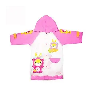 Fashion Sutra Kids Girls and Boys, Portable Raincoat with Hood and Sleeves, Rainwear Carton Design Waterproof Hood Jacket for School Outdoors (Pink,11-12 Years)
