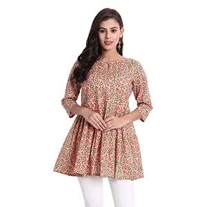 githaan Women's Cotton Casual Floral Printed Top (Peach)