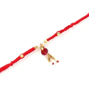 Floweraura Raksha Bandhan Celebrations Radiant Red Stone and Pearl Rakhi Bracelet with Roli - Rakhi for Brother, Bhai, Bhaiya, Cousins & Raksha Bandhan Gift