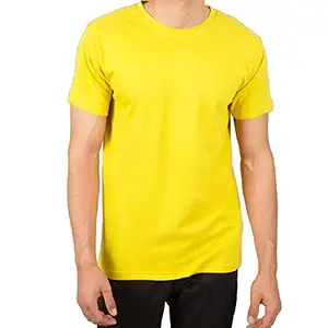 Printjas Yellow T Shirt Men/Unisex Yellow Solid Round Neck Regular Fit T-Shirt Plain | Half Sleeve 100% Cotton T-Shirt (Small)