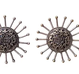 Vintage Sun Design Stud Earrings, Antique Silver and Gold Finish, Decorative Metal,one indian rupee embrace trendy earings
