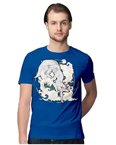 ALLEN BLACK Men's Regular Fit T-Shirt Nine Tailed Fo - Kitsune - Yokai 100% Cotton T-Shirt Royal Blue_YOKNTFMEN-Royal Blue 5XL Men Round_
