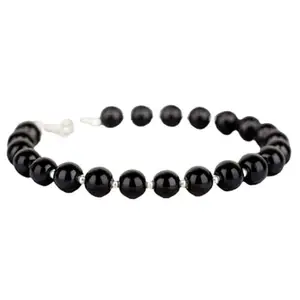 RRJEWELZ Black Onyx Bracelet for Men & Women – 8mm Round Smooth Black Beads – 7 inch adjustable with Silver Plated Clasp – Healing, Fashion, Gift, Spiritual, Yoga|LCBR_RR_01095