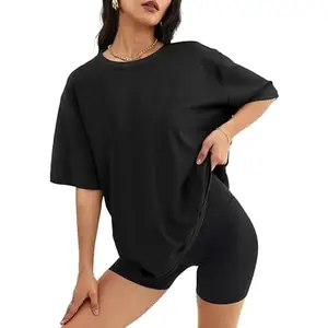 dp Decor Production Decor Production Casual Oversized/Drop Shoulder Loose Fit T-Shirt/Tee for Outdoor Sports, Gymwear,Travelling Girls & Women's (Half Sleeves-Round Neck,Cotton Fabric_Black Color)_01