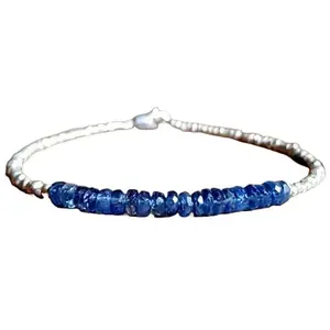 RRJEWELZ Blue Kyanite Bracelet for Men & Women – 3.5-4mm Rondelle Faceted Blue Beads – 7 inch with Silver Plated Clasp – Healing, Fashion, Gift, Spiritual, Yoga|LCB_RR_01494