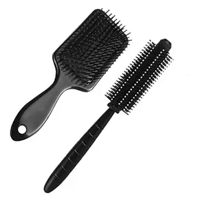 Massage Comb set Hair Brush & Roller Hair Brush (Set of 2) | Detangling curls, smoothening, frizz control, paddle hair brush for men | Smoothening & Volumizing comb | For All Hair Types