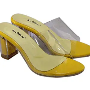 SKOLL Women Yellow Transparent Block Heel Sleeper 38