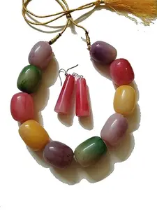 Womens Multi Colored Chemical Beads Necklace Set - Junk Jewellery