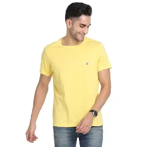 Turtle Men 100% Cotton Yellow Chest Printed Round Neck Half Sleeve Casual Essential T-Shirt