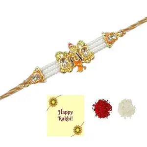 Avanti Creations Pearl Kundan Studded Bracelet Rakhi for Brother With Greetings Card And Roli Tilak