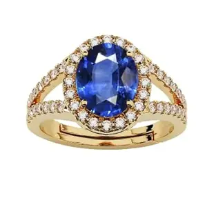 LMDPRAJAPATIS 4.25 Ratti 3.50 Carat Certified Blue Sapphire (Neelam) Gold Plated Ring Oval Cut Gift for Womens And Girls