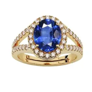 LMDPRAJAPATIS 5.25 Ratti 4.50 Carat Certified Blue Sapphire (Neelam) Gold Plated Ring Oval Cut Gift for Womens And Girls