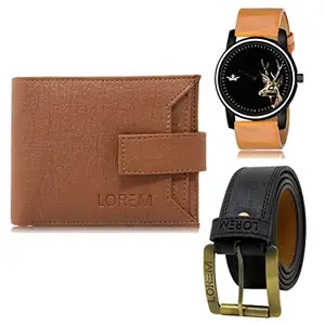 LOREM Watch-Artificial Leather Belt & Wallet Combo for Men (Fz-Lr69-Wl10-Bl01)