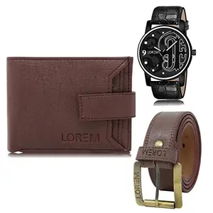 LOREM Watch-Artificial Leather Belt & Wallet Combo for Men (Fz-Lr70-Wl09-Bl02)