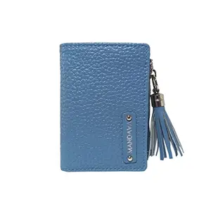MANDAVA Women's Small Bifold PU Leather Wallet with Tussle | Ladies Slim Compact Card Holder Organizer Coin Purse (Sky Blue)