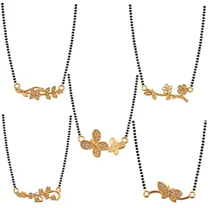 Brado Jewellery Gold Plated Combo of 5 American Diamond Mangalsutra Tanmaniya Pendant Necklace Chain nallapusalu for women and girls