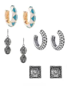 ANURADHA PLUS® Multi Colour Designer Fancy Studs Earrings Combo Set For Stylish Look |Silver Navartri Jewellery