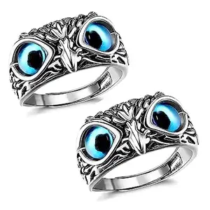 Asl World 2PCS Owl Ring Retro Adjustable Demon Eye Owl Ring for Men & Women