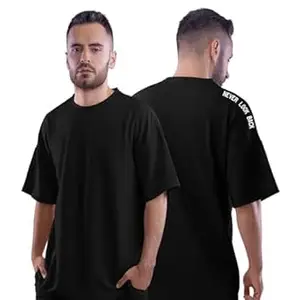 DUDEME Unisex Cotton Gym T Shirt | Oversized Workout T Shirt for Men & Women | Black Gym Tshirt | Loose Fit Gym Wear for Workout, Training & Fitness