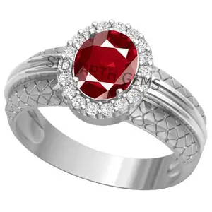 AKSHITA GEMS Super Quality Burma Ruby Stone 10.00 Ratti with Lab Tested Certified untreated Unheated Natural Manik Gemstone manikya Silver Plated Adjustable Ring for Women and Men