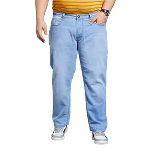 Bigbanana Plus Size Men's Regular Fit Light Wash Jeans (Feedo-10,Blue,4XL)