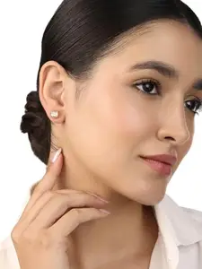 Round Stone Earrings for Women Stylish Stainless Steel Stud Earring D1D2