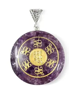 ASTROGHAR Amethyst Angelic Zibu Symbols And Angelic Number Crystal Orgone Resin Pendant For Men And Women