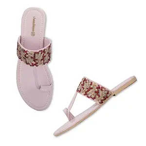 shoeshion Women's & Girl's Embroidered Flower Design, Ethnic Flats for Casuals & Occasions.(Magenta, Numeric_3)
