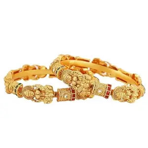 Mansiyaorange Two Matte Golden Kempu Stone Lakshmi Bangles For Women(2.8)