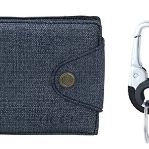 Mundkar Blue Denim Wallet & Keychan Hook Men's Gift Set