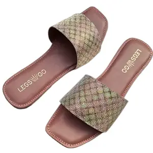 LEGS GO Peach Stylish Design Printed Straps flats for women and girls, Casual and Ethnic Wear(size - 04)