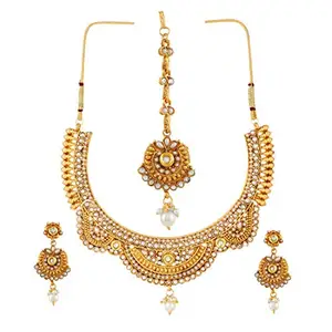 Shashwani Gold Plated Copper Temple Coin Necklace Set with Earrings in Traditional Designer Style-PID28532