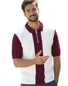 Enitor Mens Half Sleeves Polo Neck T-Shirt, Casual Summer Wear T-Shirt for Men, Streetwear Half Zipper T-Shirts for Boys, Stylish Everyday Tshirts for Boy