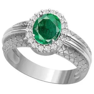 SIDHARTH GEMS 8.00 Ratti Colombian A1 Quality Emerald Gemstone Panna Silver Adjustable Ring for Women's and Men's