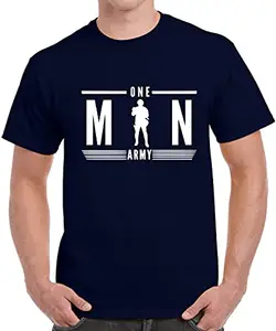Caseria Men's Round Neck Cotton Half Sleeved T-Shirt with Printed Graphics - One Man Army (Navy Blue, XL)