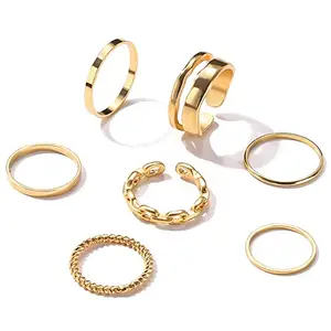 Shining Diva Fashion Latest Stylish Metal Boho Midi Finger Rings for Women and Girls - Set of 7 (E12983r), Golden