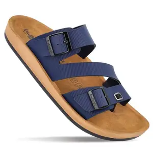 WALKAROO PLUS Men's Fashion Sandal with Dual Tone, Cushion Insole, Toe Seperator and Broad Overfoot Straps with Dual Buckles for Casual Footwear - WGP53067 Blue