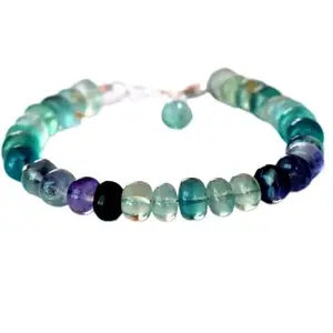 LKBEADS Silver Plated Bracelet with Multicolor Smooth Multi Fluorite Beads – Rondelle 6mm – 7 inch Adjustable – For Men & Women|LK_STACK_04818