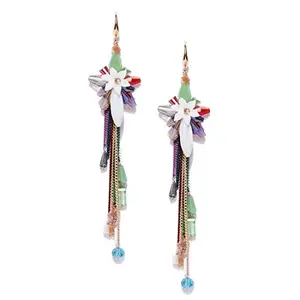 Jewels Galaxy Luxuria Edition Delicate Florets Design Onyx Rose Gold Plated Tantalizing Tassel Earrings For Women/Girls (FMYN-ERG-9530)