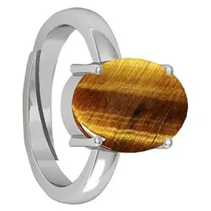 DAURAYA GEMS 7.25 Ratti 6.41 Carat Natural Tiger Eye Oval Cut Gemstone Astrological Silver Ring Original Certified for Men's and Women's (NOQRP0161)