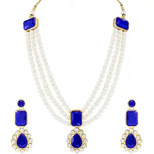 Peora Gold Plated Blue Kundan Long Necklace Earring Indian Traditional Jewellery Set for Women Girl