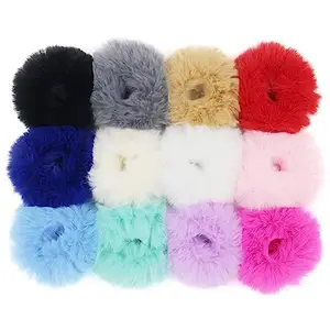SKY COLLECTION LTD Fuzzy Furry Artificial Rabbit Fur Faux Fur Hair Band Rope Hair Holder Wristband Hair Ring Hair Tie Ponytail Holder Hair Accessories (10)