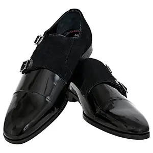 Hx London Formal & Party Patent Leather Monk Strap Shoes for Men Black