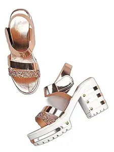 WalkTrendy Womens Synthetic Rosegold Sandals With Heels - 4 UK (Wtwhs297_Rosegold_37)