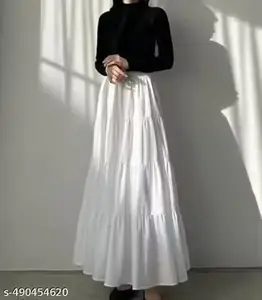 Women Cute Trendy Fashionable Stylish Long Skirt Set Skirt_21_White_28