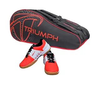 Gowin Badminton Shoe Power Red/White Size-9 with Triumph Badminton Bag 303 Black/Red
